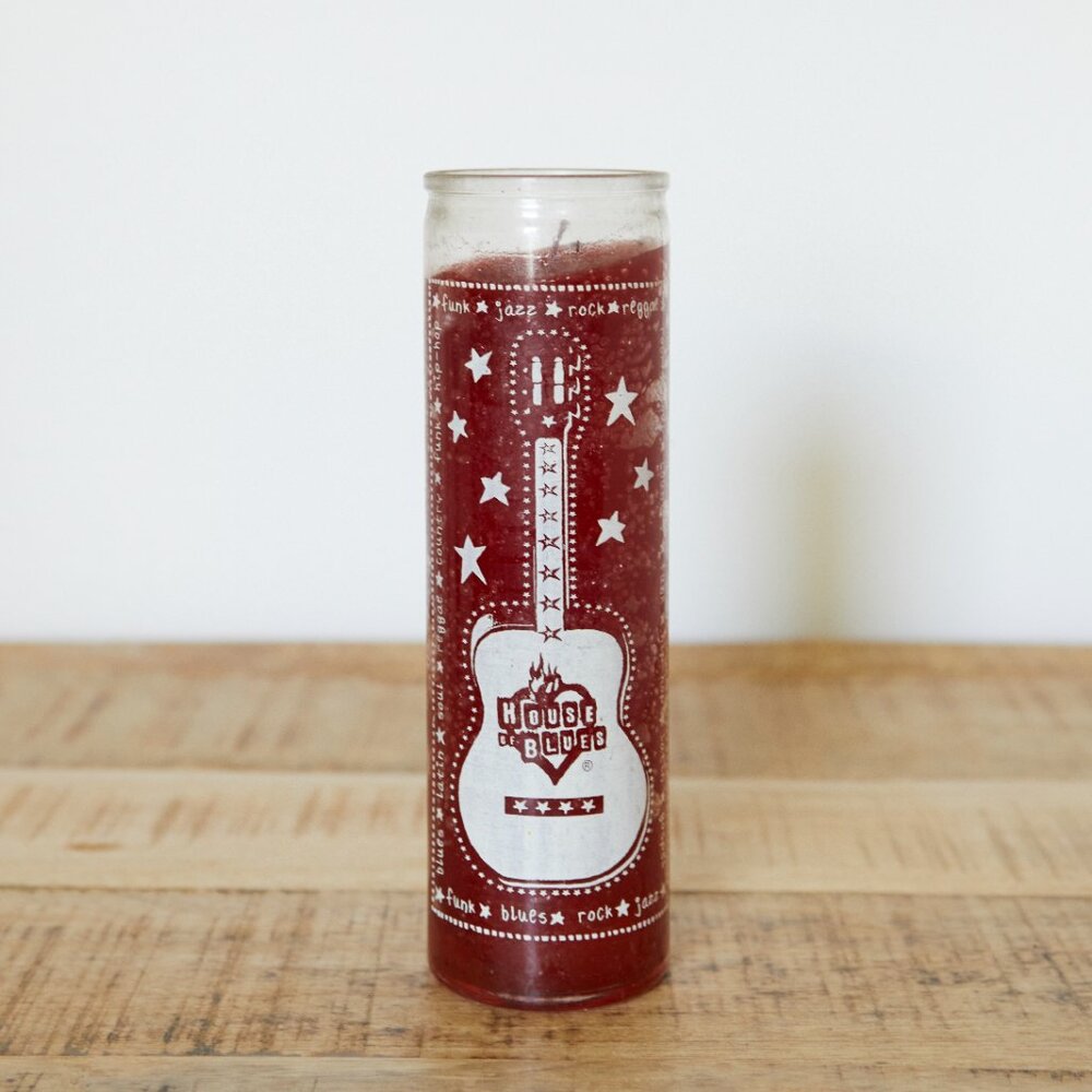 House of Blues Pillar Prayer Candle | Red w/ Guitar NWOT